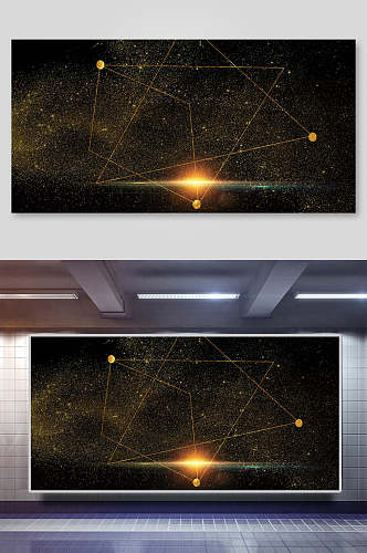 黑色背景金色线条黑金企业会议年会背景展板