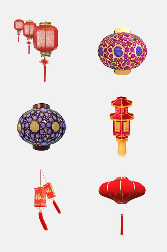 中式精致灯笼灯花免抠设计元素
