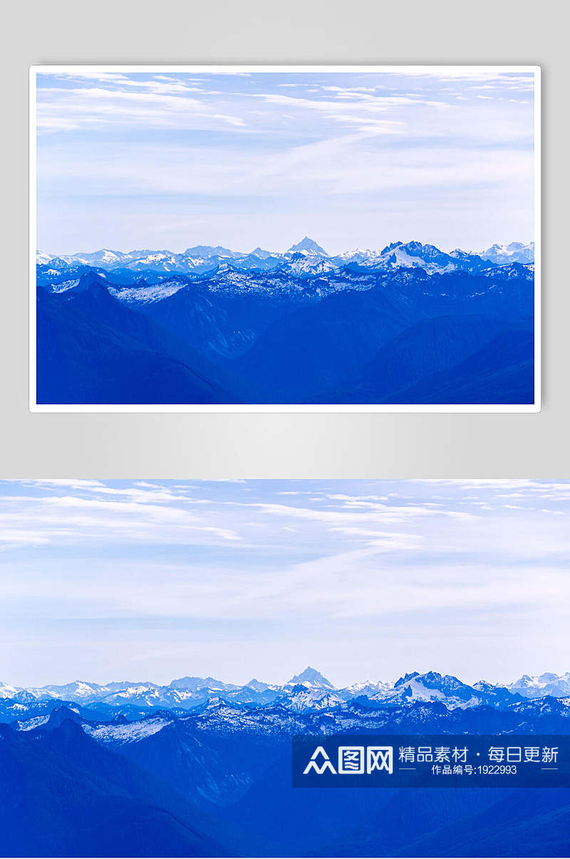 唯美浪漫清冷蓝色远处山顶风景图片素材