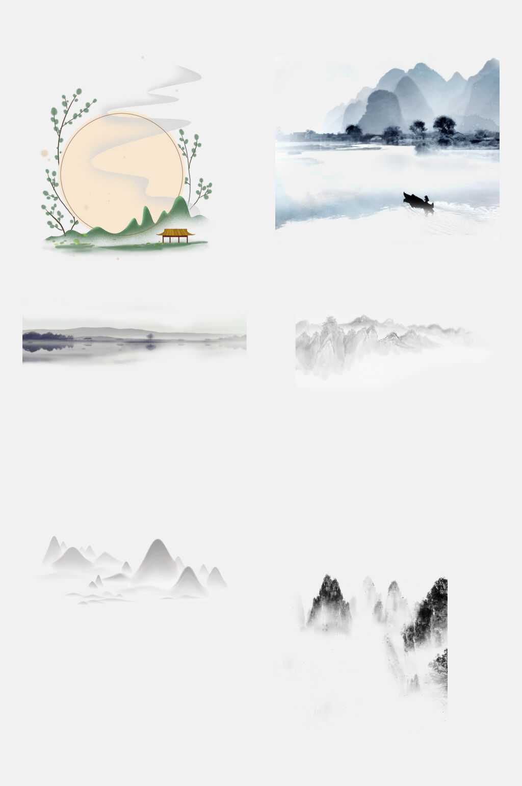 中式中国风水墨山水免抠素材素材