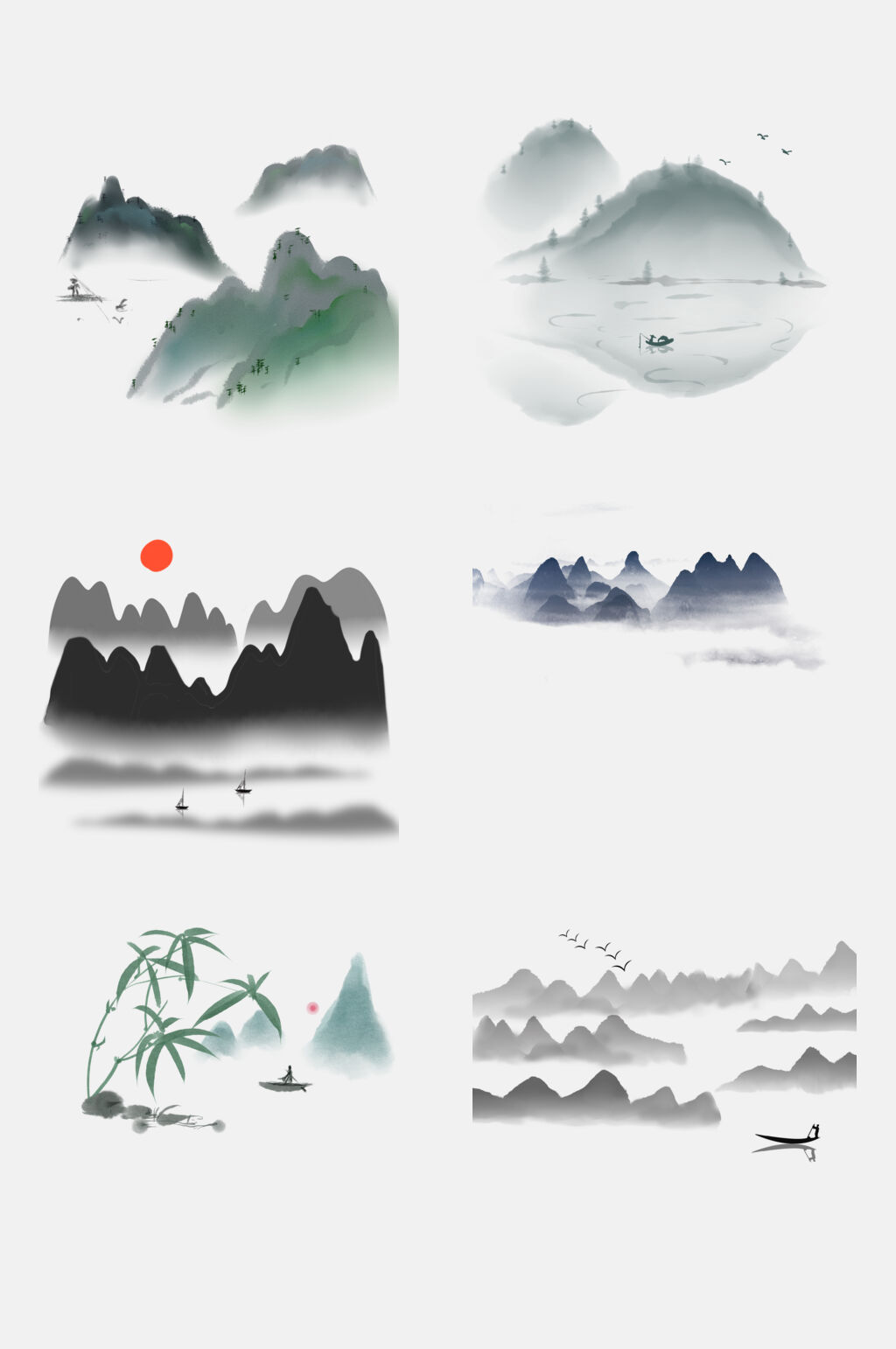 创意中国风水墨山水免抠素材素材