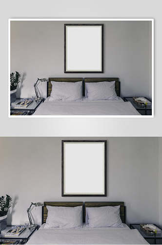 卧室白色相框画框样机效果图