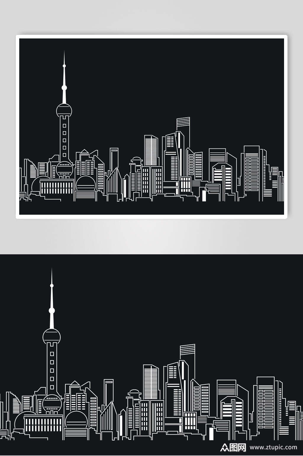 线描上海城市建筑矢量素材