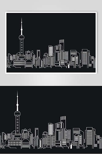 线描上海城市建筑矢量素材