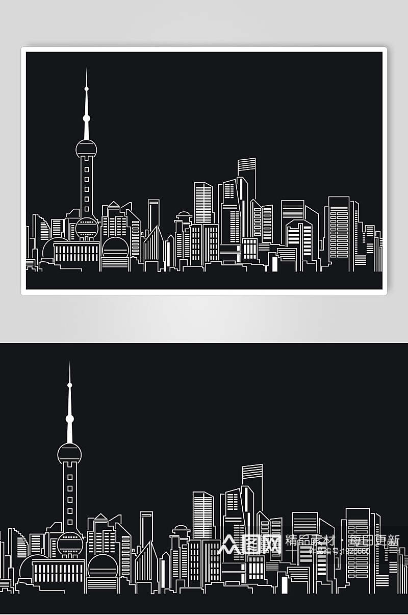 线描上海城市建筑矢量素材素材