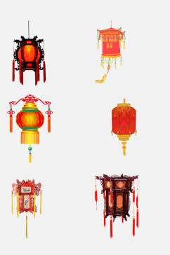 中式红色灯笼灯花免抠设计元素