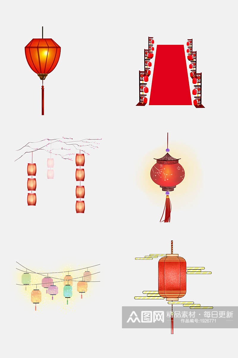 中国风特色灯笼灯花免抠设计元素素材