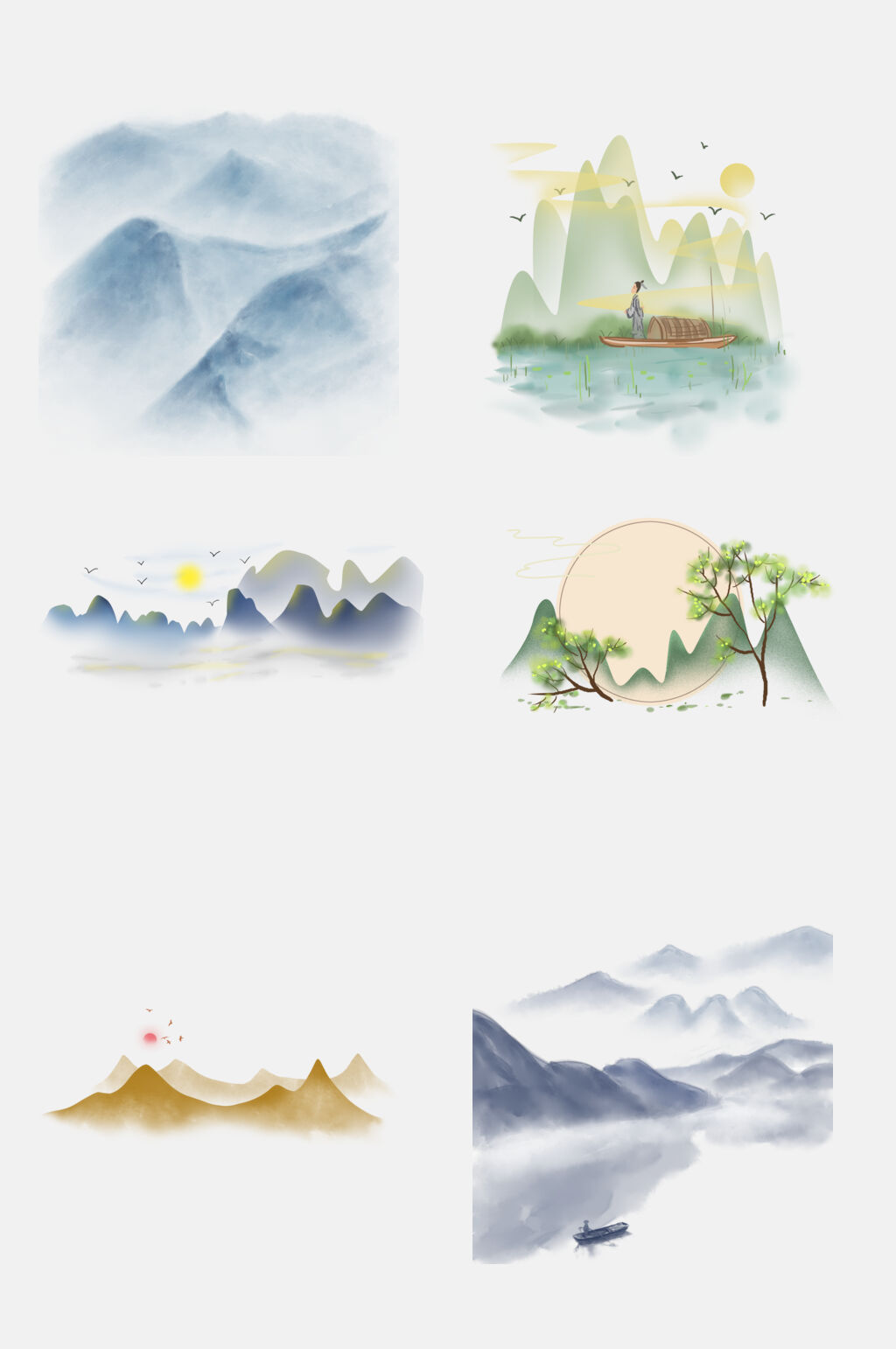 清新中国风水墨山水风景免抠素材素材