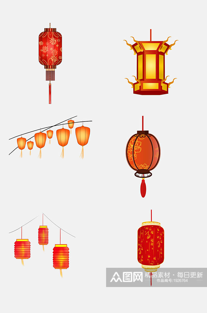 中国风大气灯笼灯花免抠设计元素素材