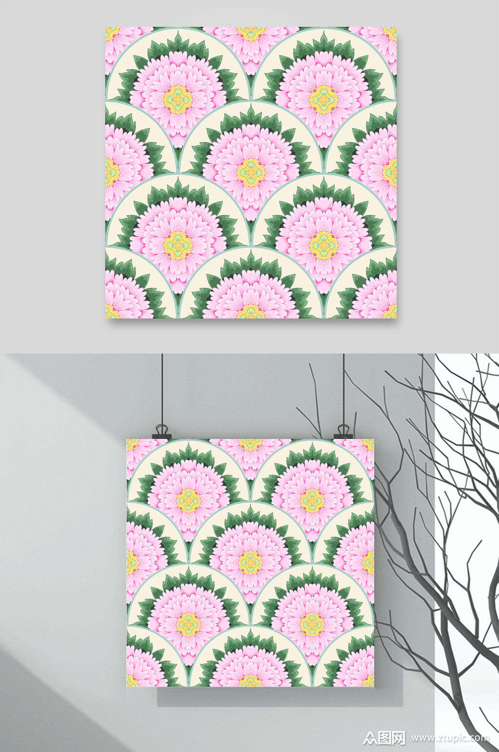 粉色创意植物牡丹花插画矢量素材