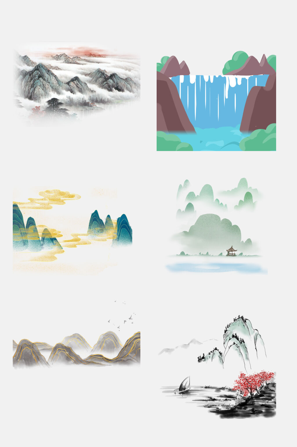 唯美古风中国风水墨山水免抠素材素材