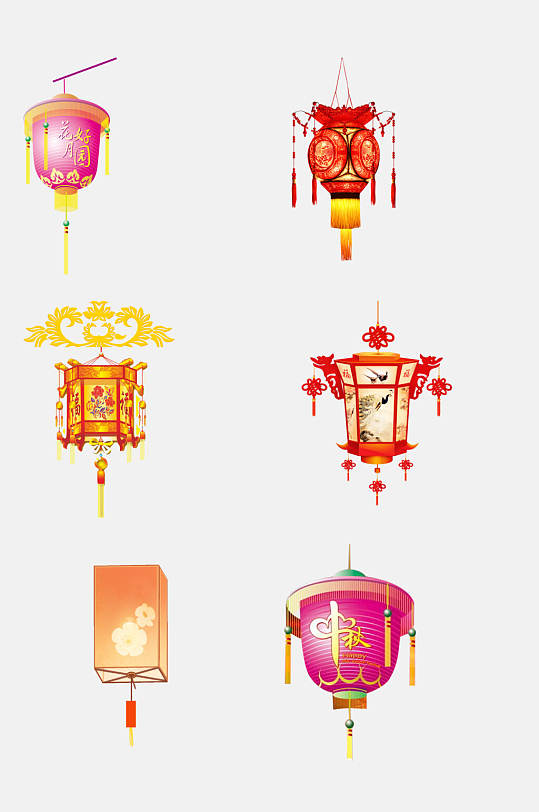 中国风春节灯笼灯花免抠设计元素