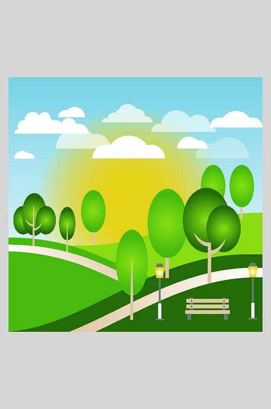 绿化新农村乡村风景插画素材-众图网