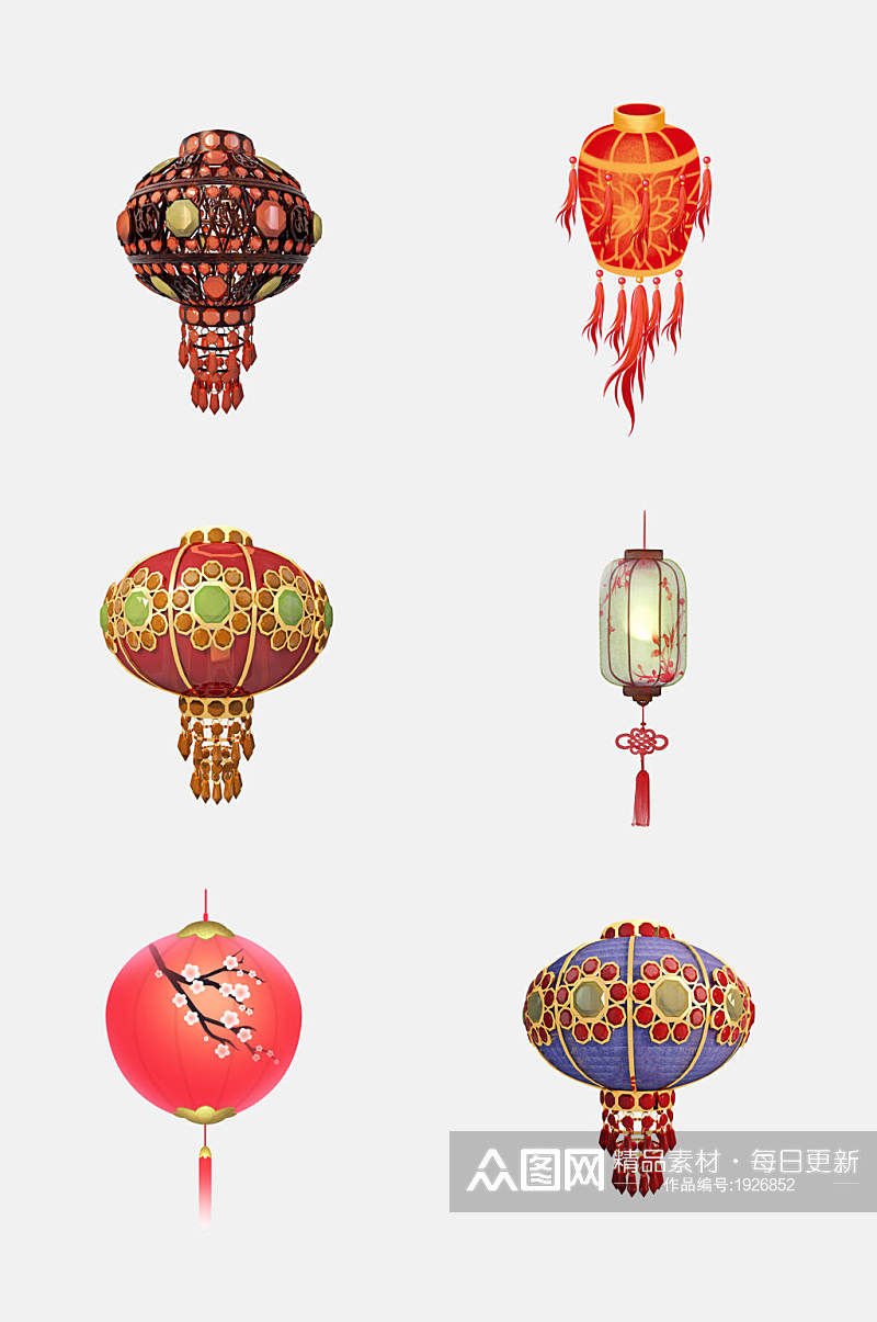 中式时尚花灯灯笼灯花免抠设计元素素材