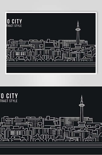 手绘创意线描城市建筑矢量素材