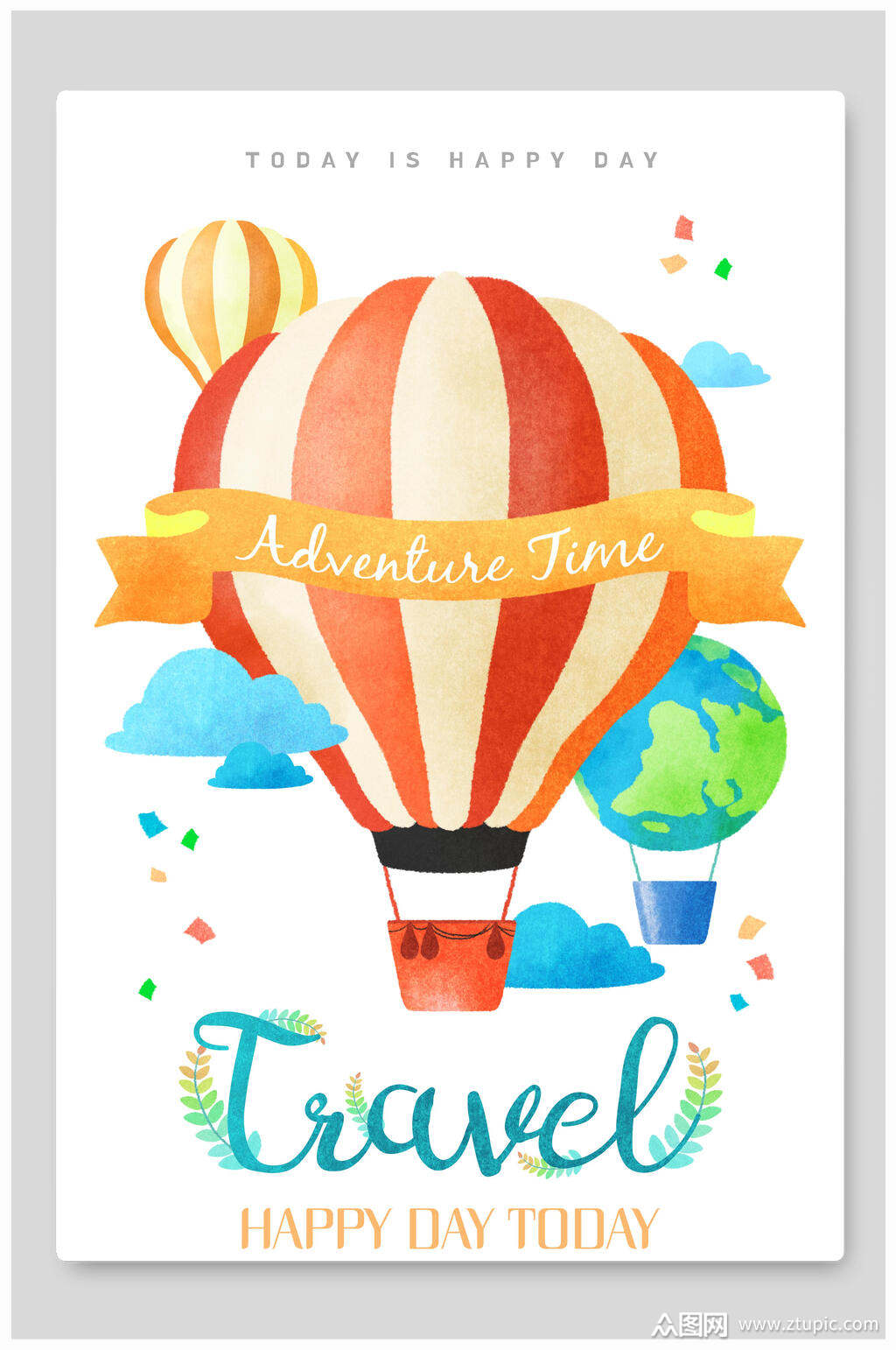 热气球节日祝福海报