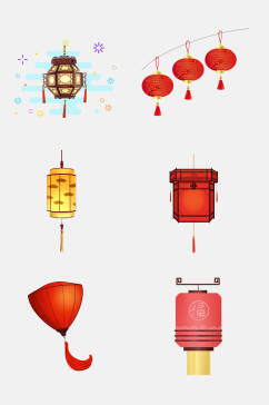 中国风红色灯笼灯花免抠设计元素
