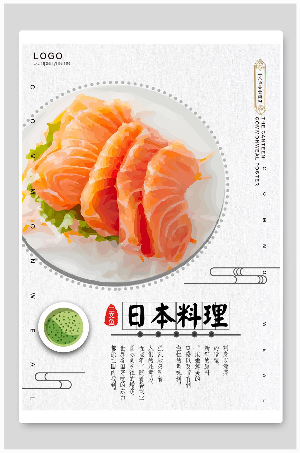 日本料理三文鱼美食海报素材