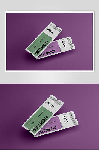 清新紫色背景可撕门票优惠券样机效果图