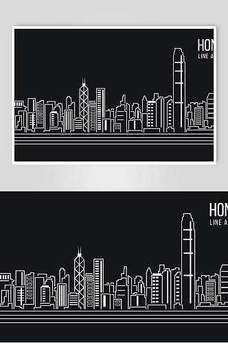 手绘简洁线描城市建筑矢量素材