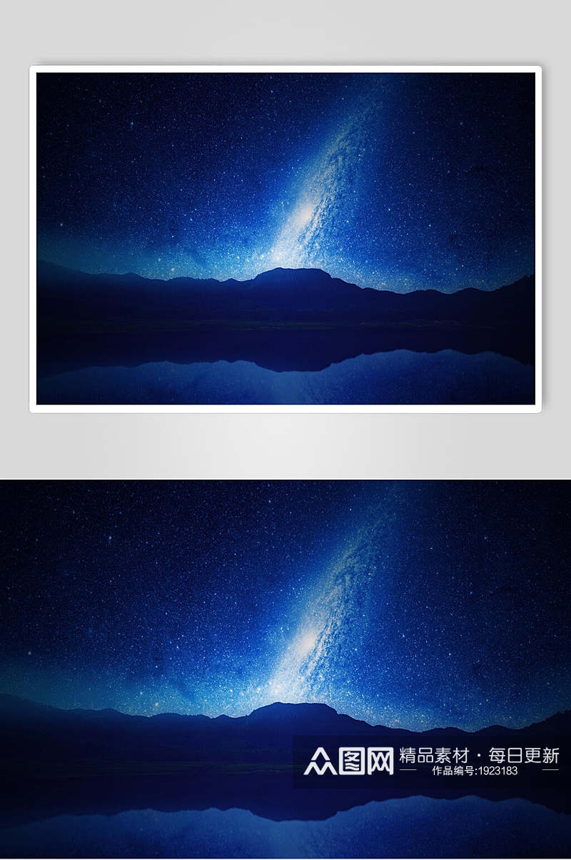 深蓝色星空湖泊风景图片素材