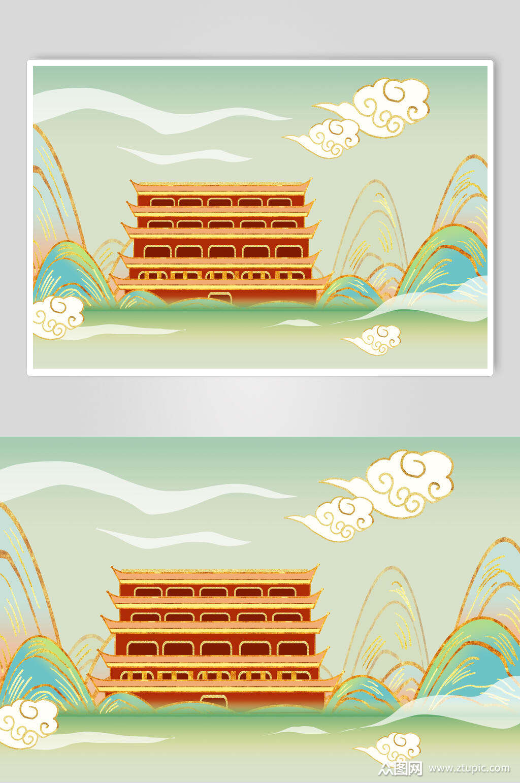 国潮镇海楼地标建筑插画素材