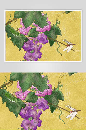 紫色花鸟工笔画插画元素