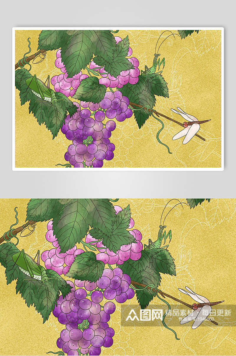 紫色花鸟工笔画插画元素素材