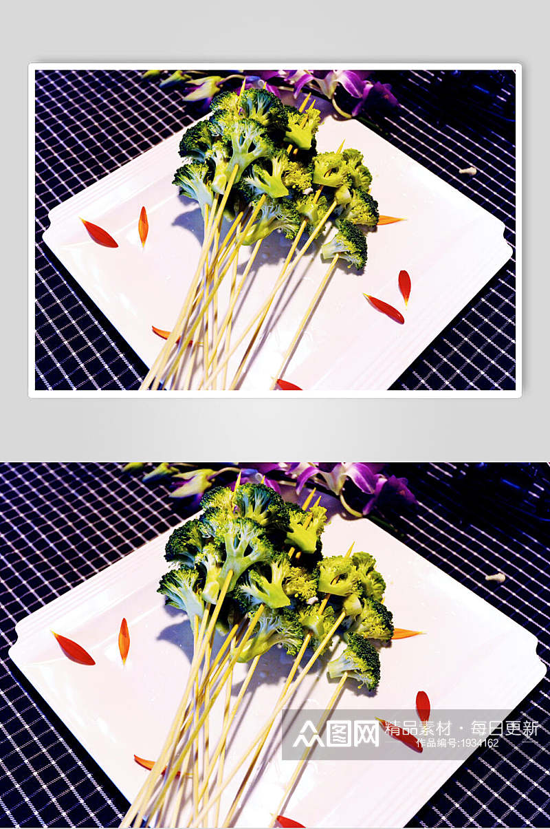 新鲜西蓝花烧烤串串美食高清图片素材