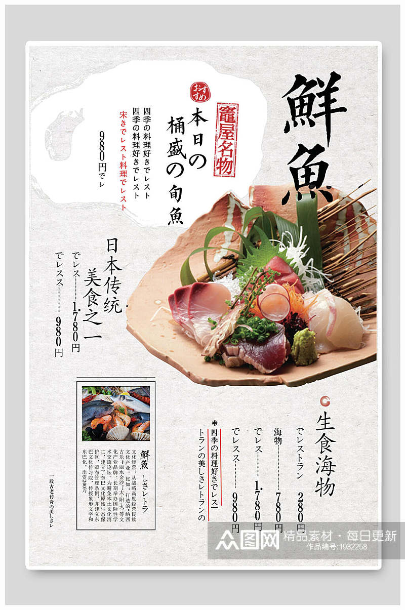日式鲜鱼寿司美食海报素材