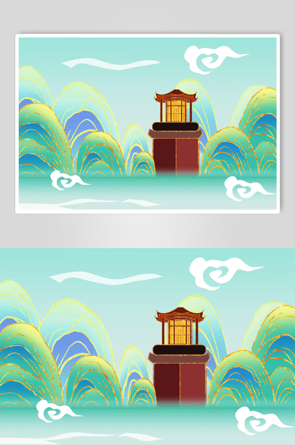 国潮鎏金长沙黄兴路步行街城市地标建筑插画素材素材