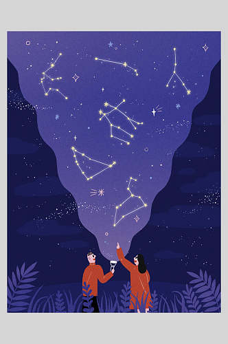 情侣享夜空插画海报