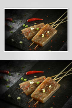 魔芋豆腐烧烤串串美食摄影图片