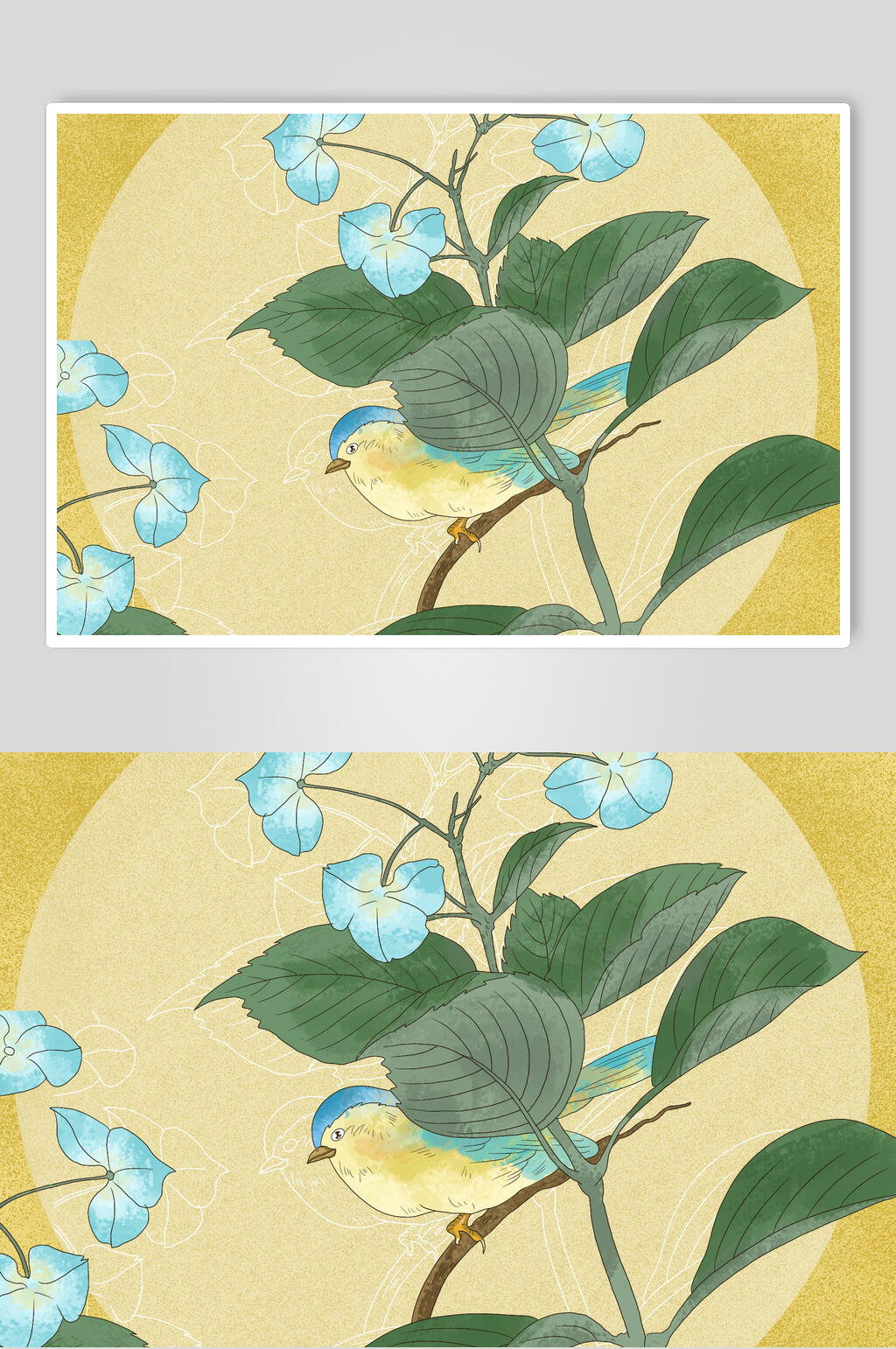淡雅植物花鸟工笔画插画元素素材