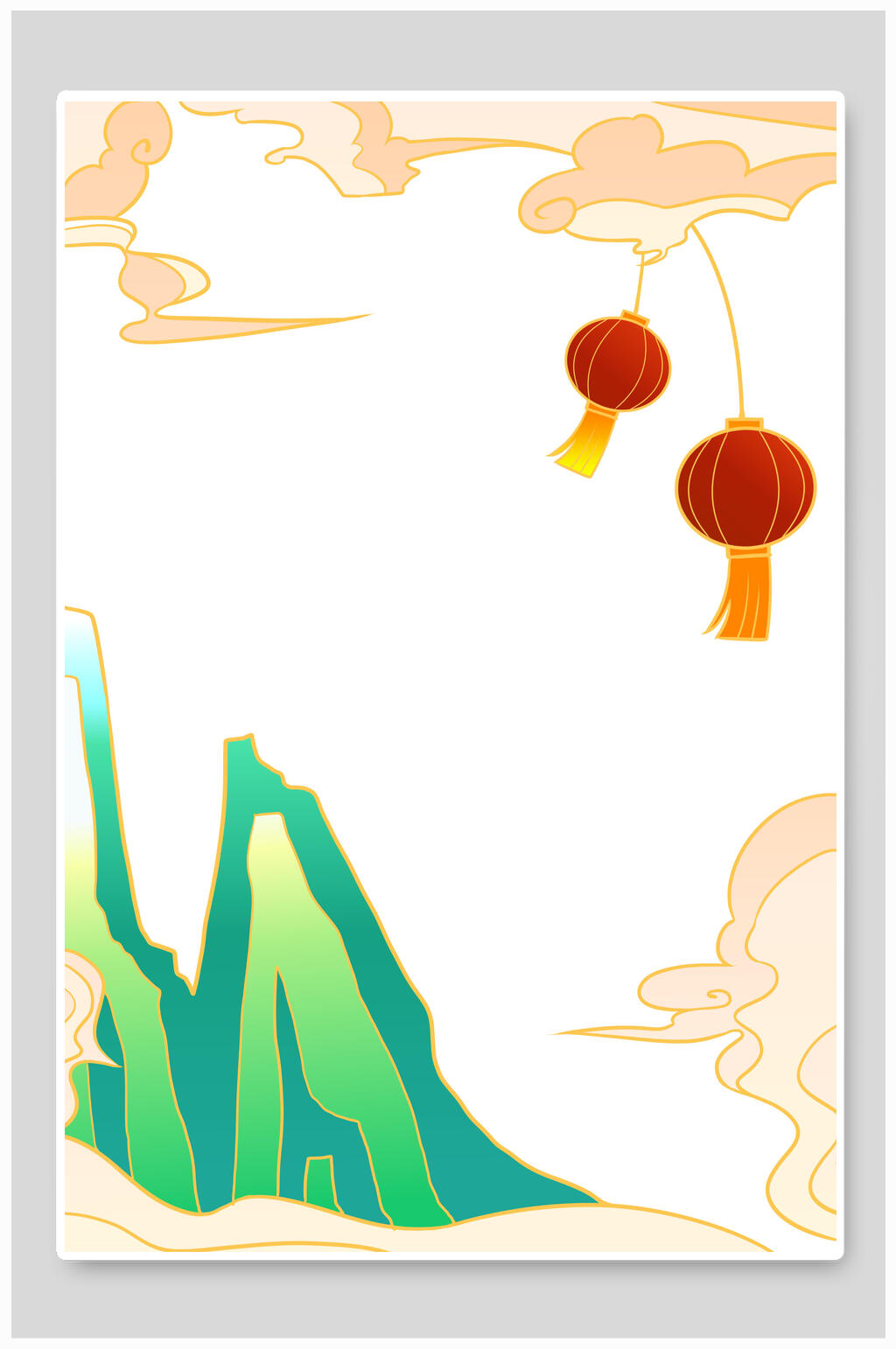 中国风背景灯笼山峦免抠背景素材