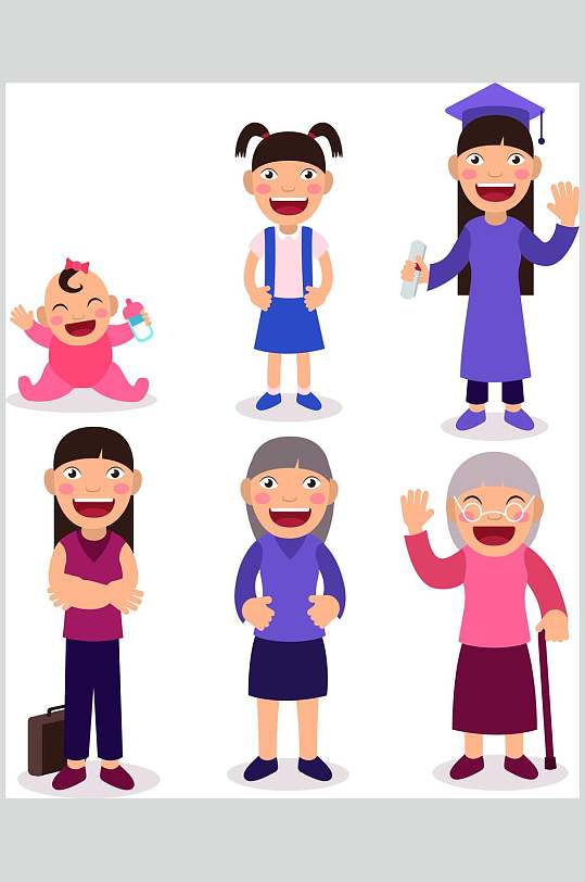 宝宝奶奶卡通人物成长设计素材