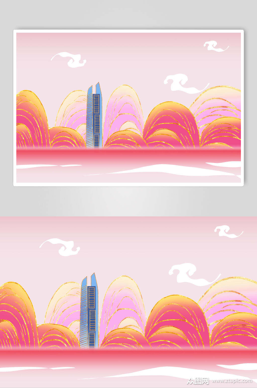 国潮鎏金东莞台商大厦地标建筑插画素材素材