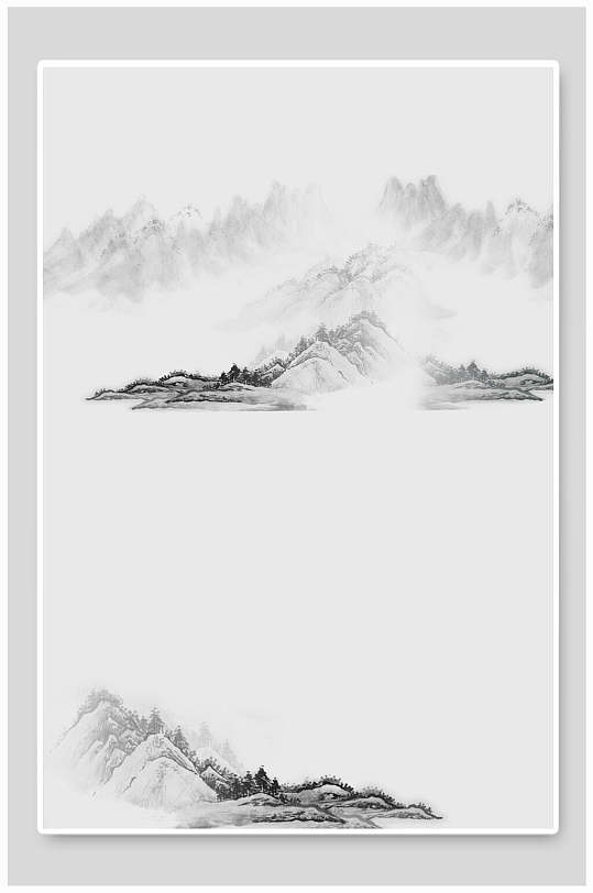水墨山水背景远山淡水免抠背景海报
