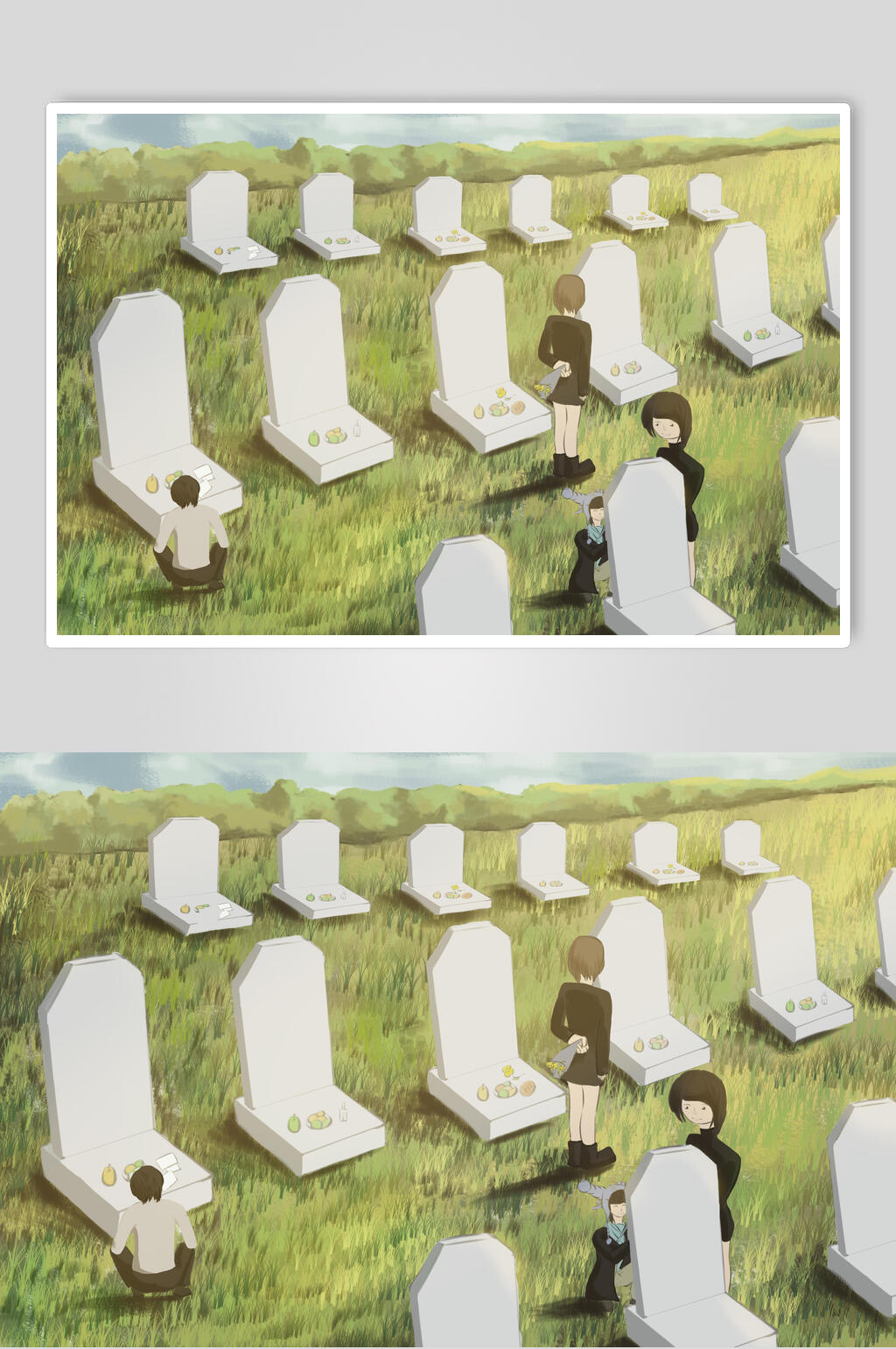 扫墓踏青旅游插画素材