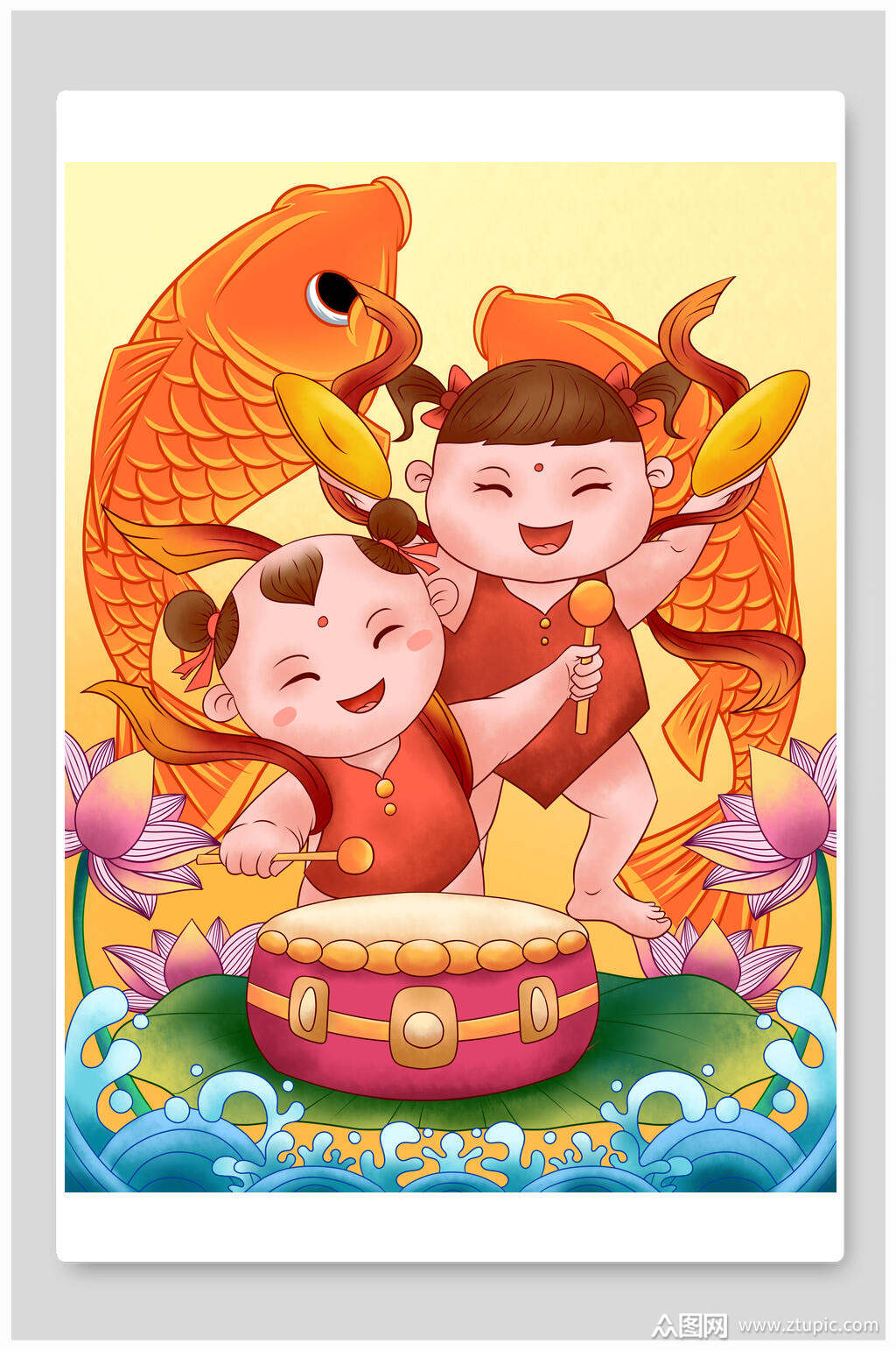 中国风年画福娃插画素材