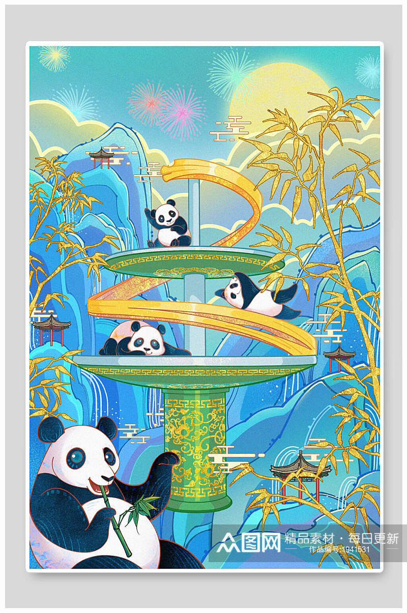 熊猫国潮插画素材素材