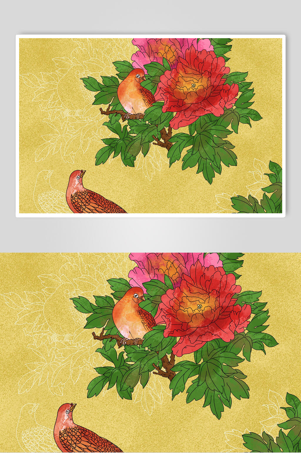 清新植物花鸟工笔画插画元素素材
