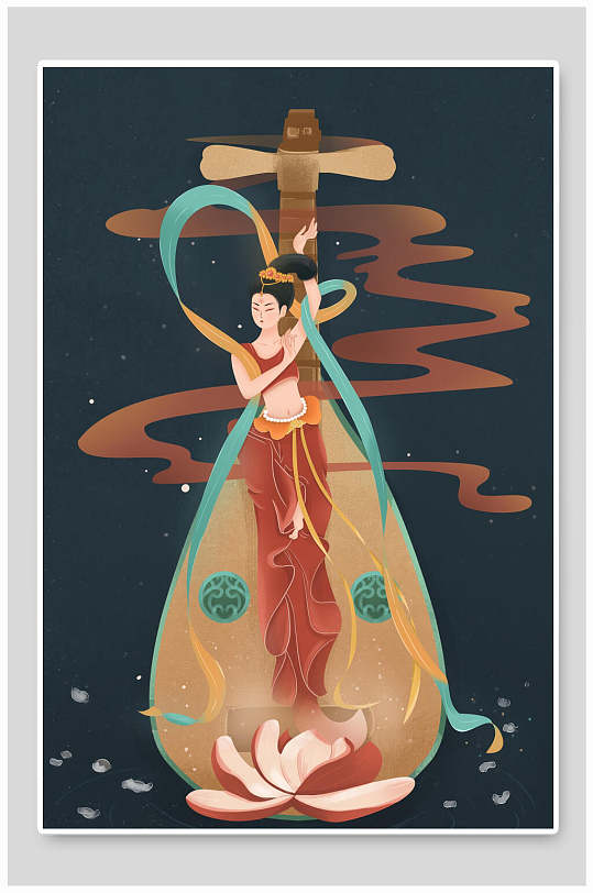 国潮乐器琵琶插画素材