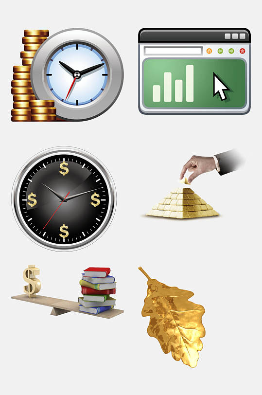 金融钱财免抠设计元素钟书本金字塔图标