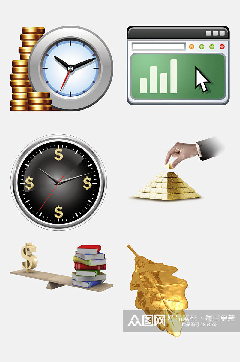 金融钱财免抠设计元素钟书本金字塔图标素材