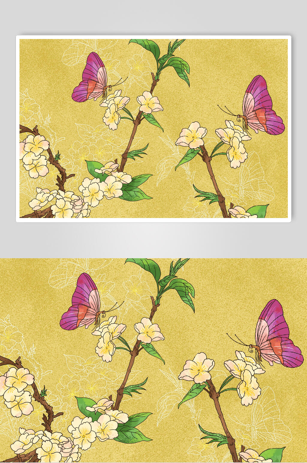 花鸟蝴蝶工笔画插画元素素材