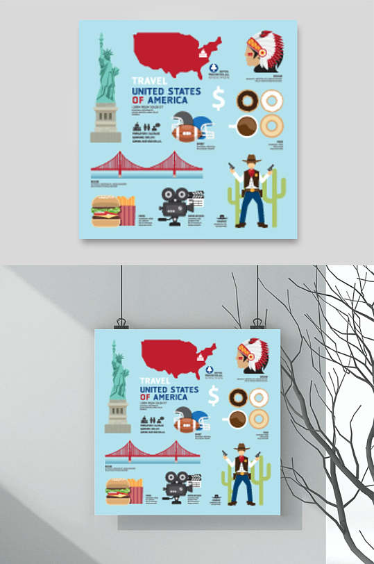 美国旅游景点矢量素材美国纽约之旅创意极简排版大气旅游海报68123