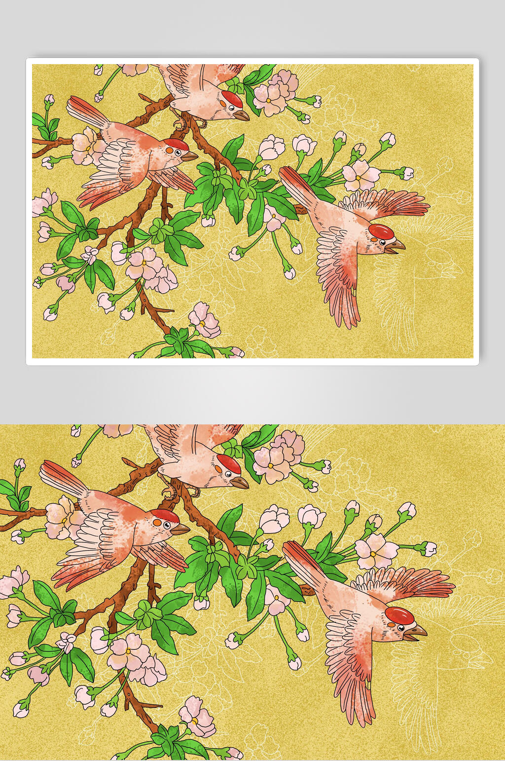 植物花鸟工笔画插画元素素材