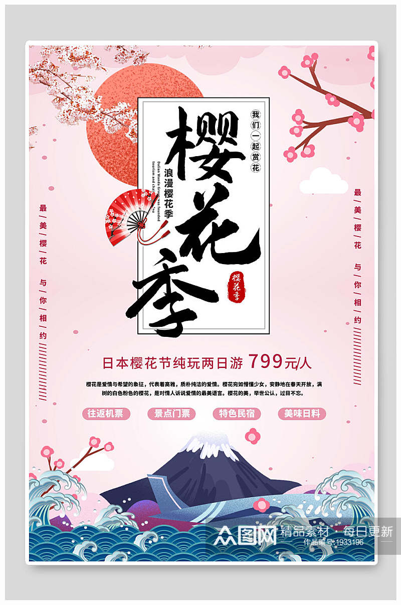 日式樱花节旅游海报素材