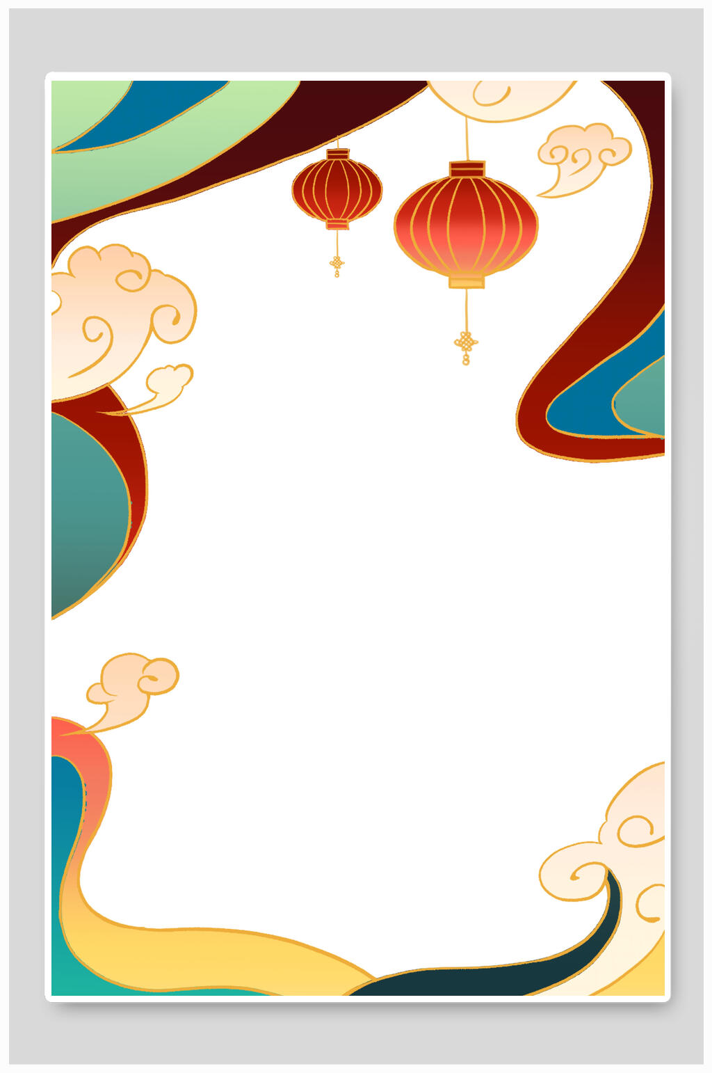 中国风背景灯笼云纹海浪免抠背景海报素材